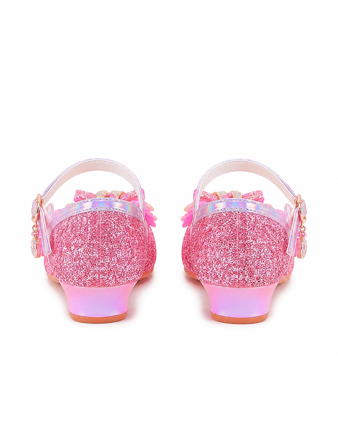 YUNICUS Girls’ Pink Glitter Mary Jane Shoes with Bow | Party Dress Heels