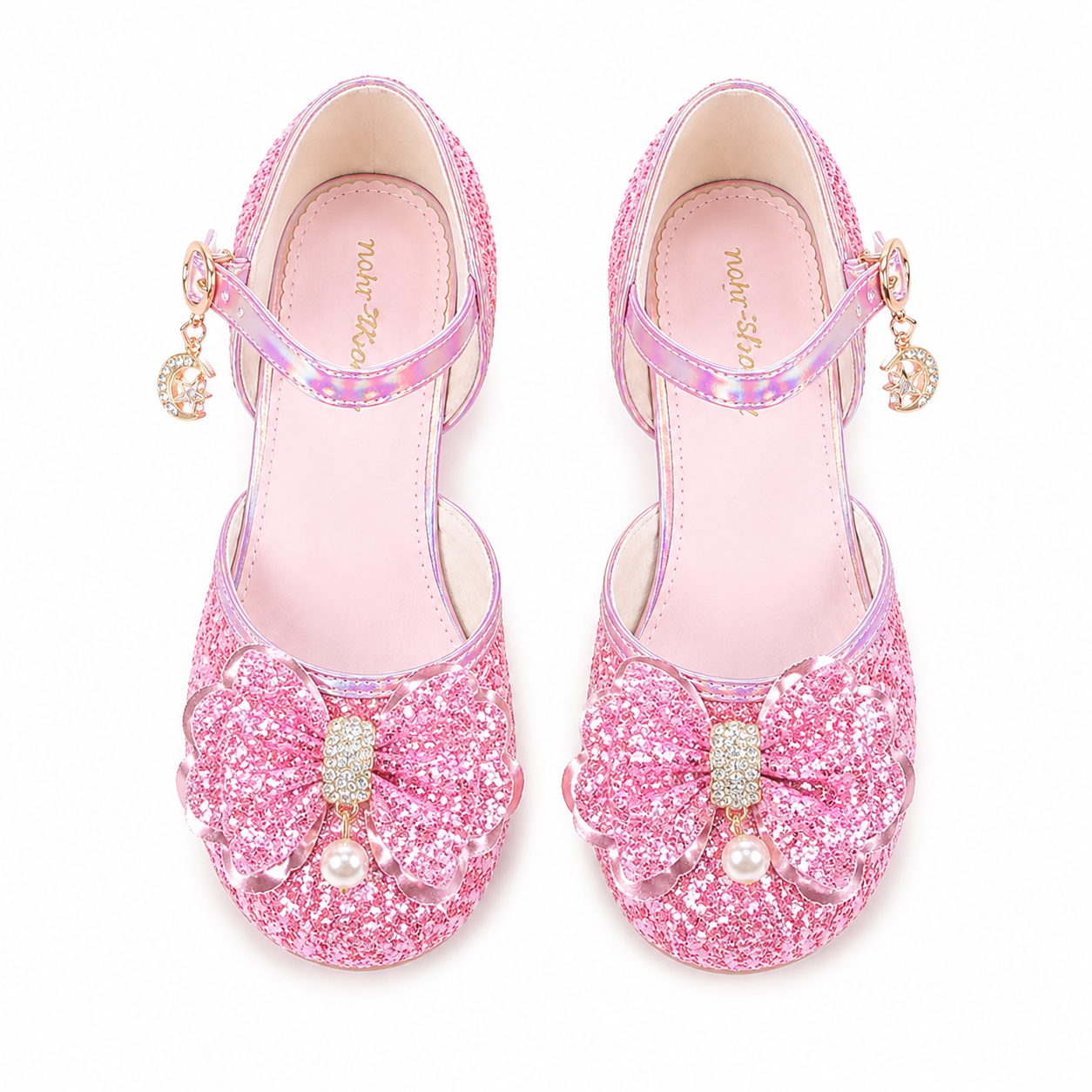 YUNICUS Girls’ Pink Glitter Mary Jane Shoes with Bow | Party Dress Heels