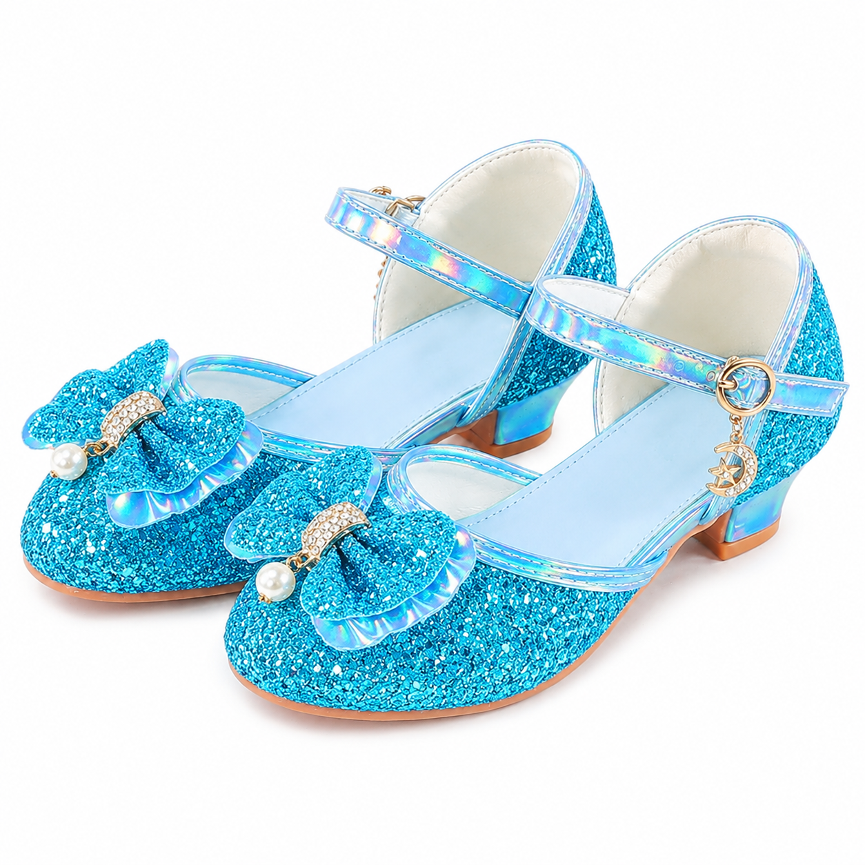 YUNICUS Girls’ Pink Glitter Mary Jane Shoes with Bow | Party Dress Heels