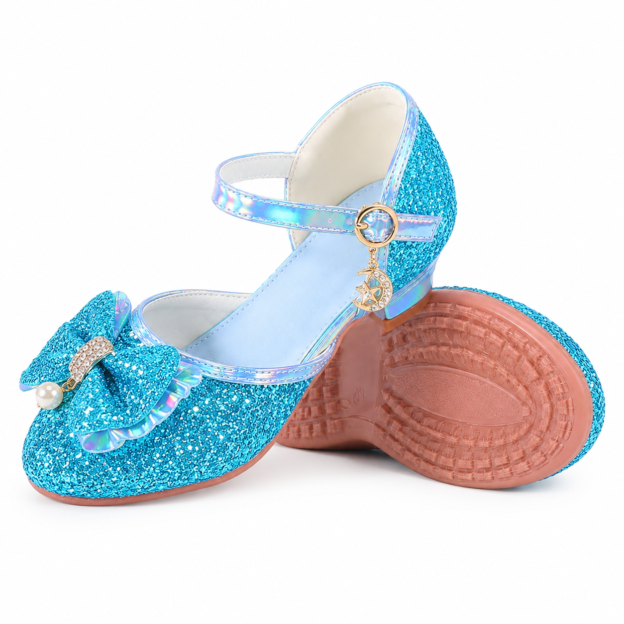 YUNICUS Girls’ Pink Glitter Mary Jane Shoes with Bow | Party Dress Heels