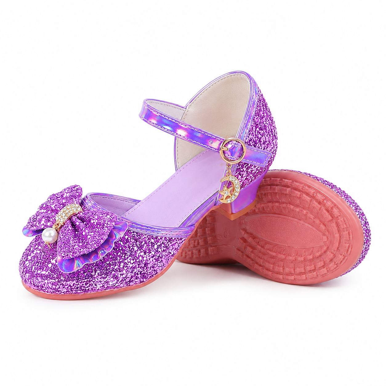 YUNICUS Girls’ Pink Glitter Mary Jane Shoes with Bow | Party Dress Heels €21,95