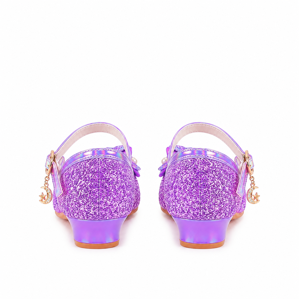 YUNICUS Girls’ Pink Glitter Mary Jane Shoes with Bow | Party Dress Heels