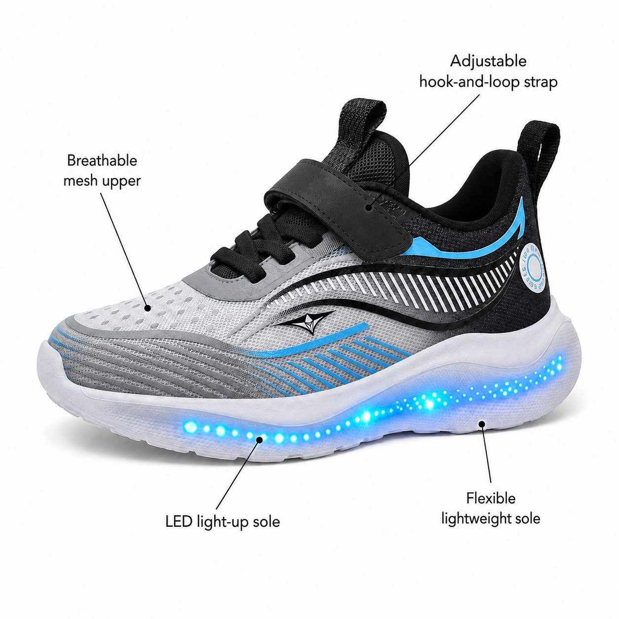 YUNICUS Kids LED Light-Up Sneakers – USB Rechargeable Shoes for Boys & Girls