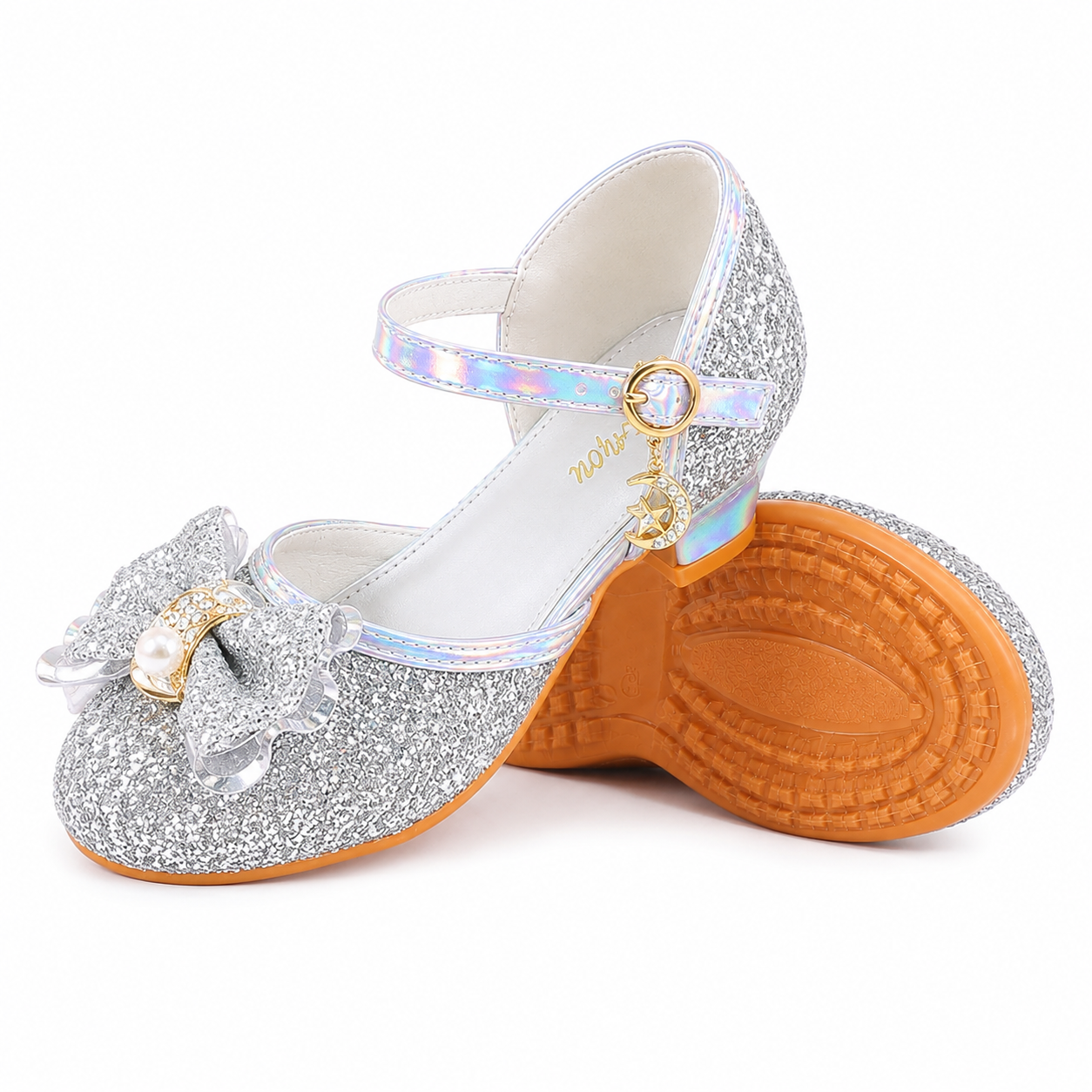 YUNICUS Girls’ Pink Glitter Mary Jane Shoes with Bow | Party Dress Heels