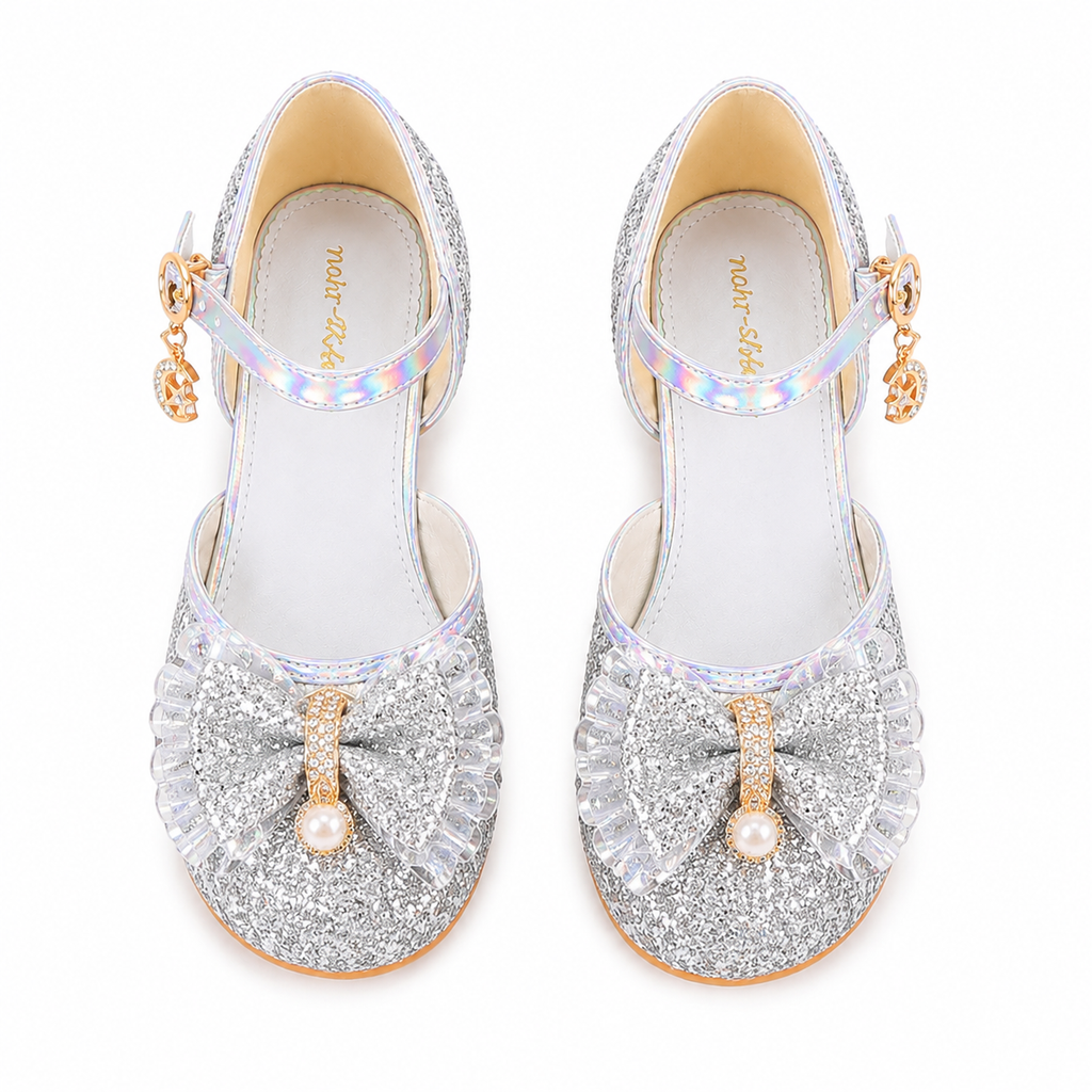 YUNICUS Girls’ Pink Glitter Mary Jane Shoes with Bow | Party Dress Heels