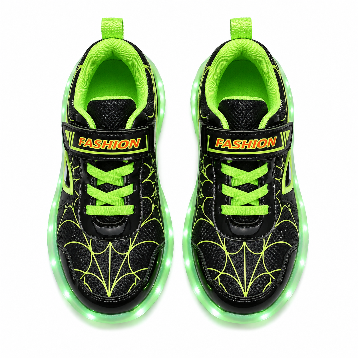 YUNICUS Kids LED Light Up Shoes – Spider Web USB Rechargeable Sneakers