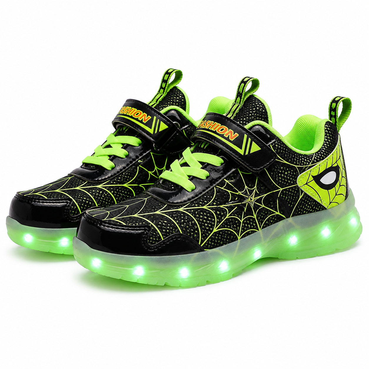 YUNICUS Kids LED Light Up Shoes – Spider Web USB Rechargeable Sneakers