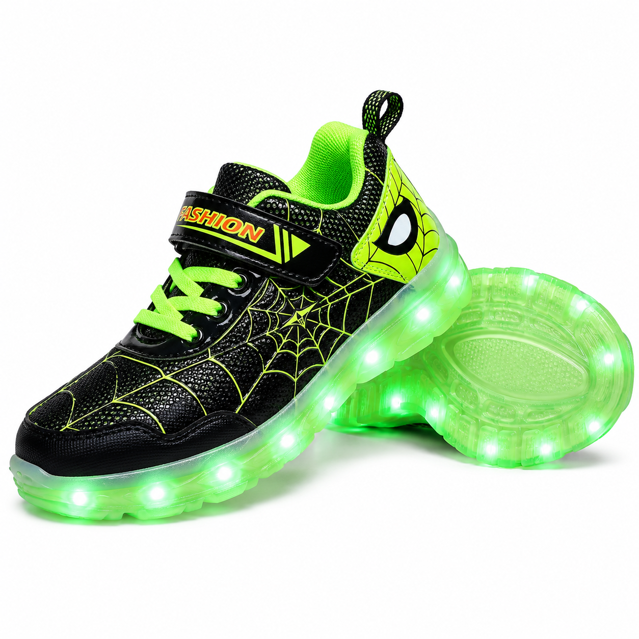 YUNICUS Kids LED Light Up Shoes – Spider Web USB Rechargeable Sneakers