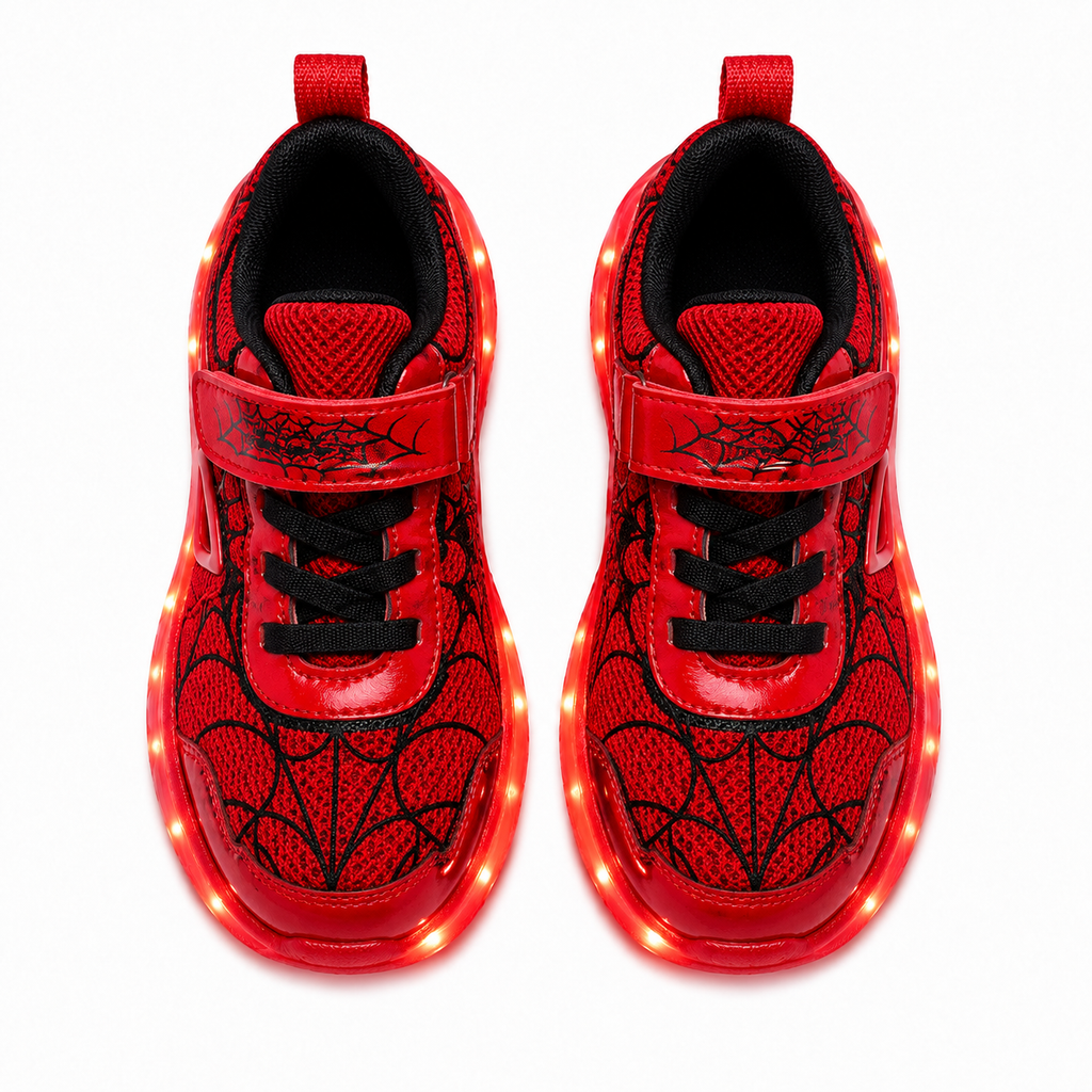 YUNICUS Kids LED Light Up Shoes – Spider Web USB Rechargeable Sneakers