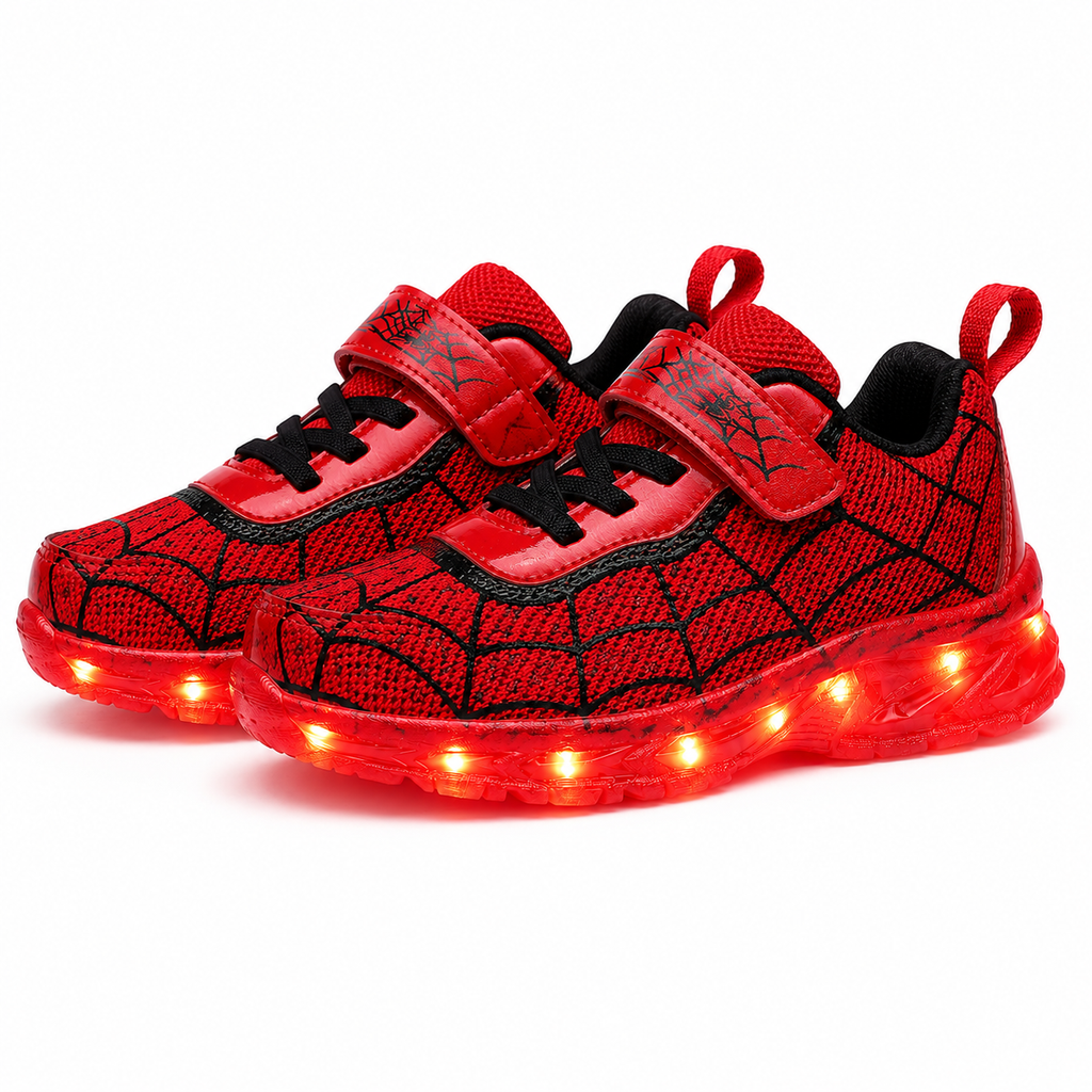 YUNICUS Kids LED Light Up Shoes – Spider Web USB Rechargeable Sneakers