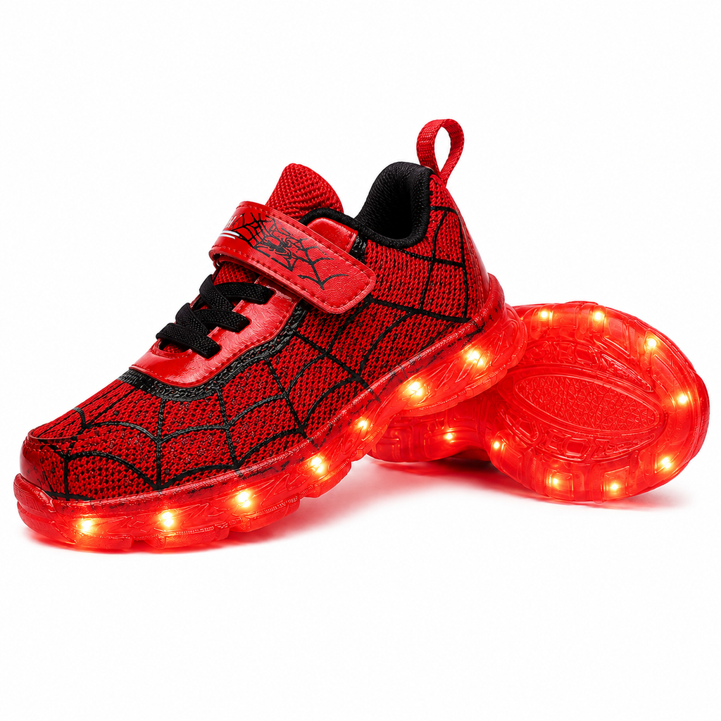 YUNICUS Kids LED Light Up Shoes – Spider Web USB Rechargeable Sneakers