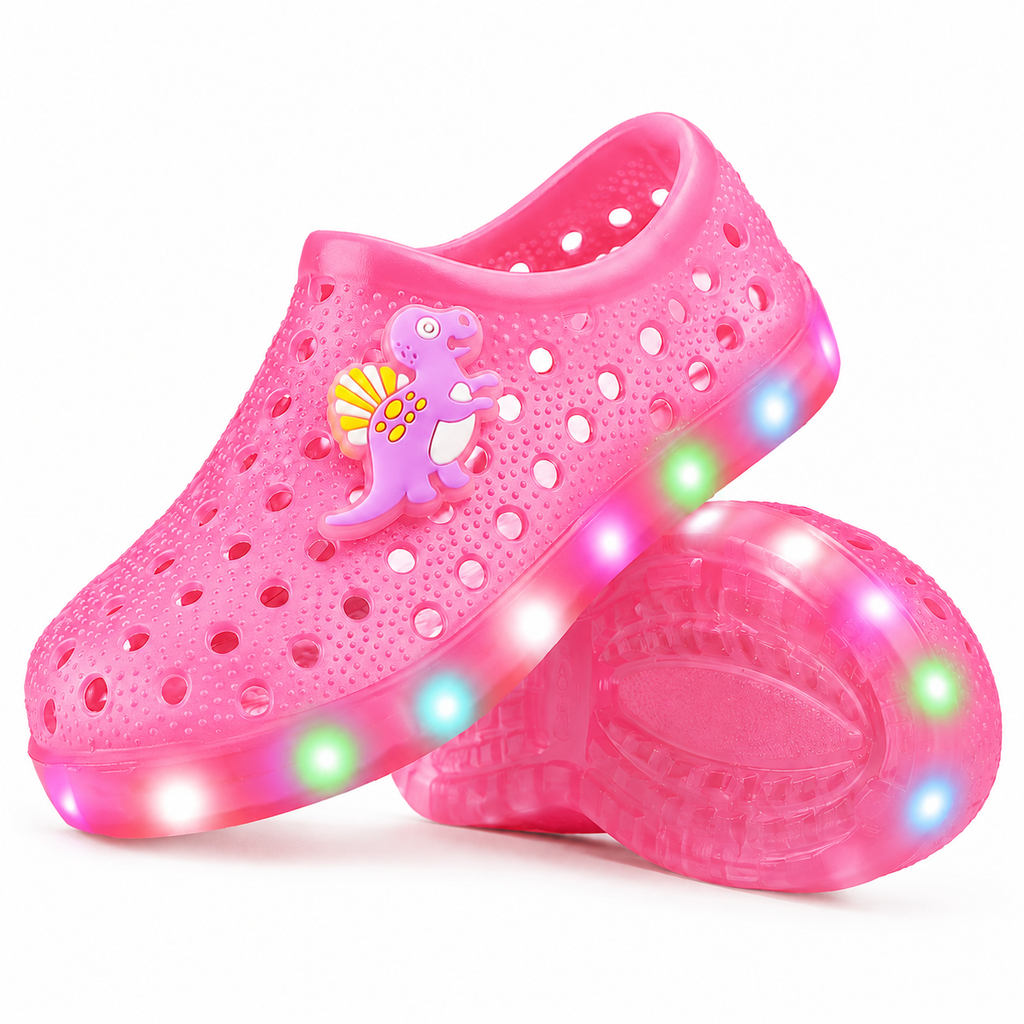 YUNICUS Toddler Girls’ Clear Light-Up Jelly Shoes with Dinosaur Charm and Breathable Holes
