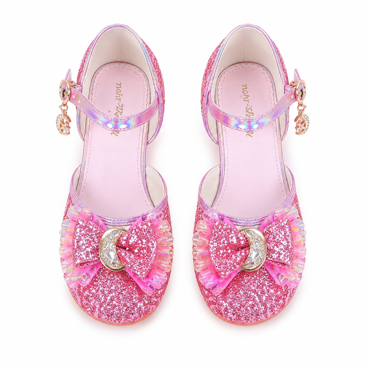 YUNICUS Girls’ Pink Glitter Mary Jane Shoes with Bow | Party Dress Heels
