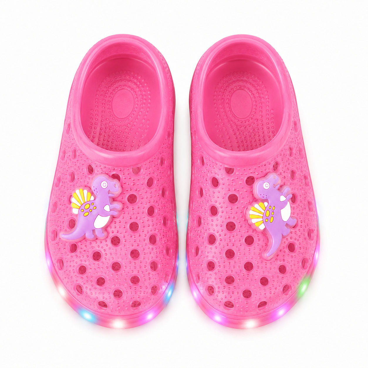 YUNICUS Toddler Girls’ Clear Light-Up Jelly Shoes with Dinosaur Charm and Breathable Holes