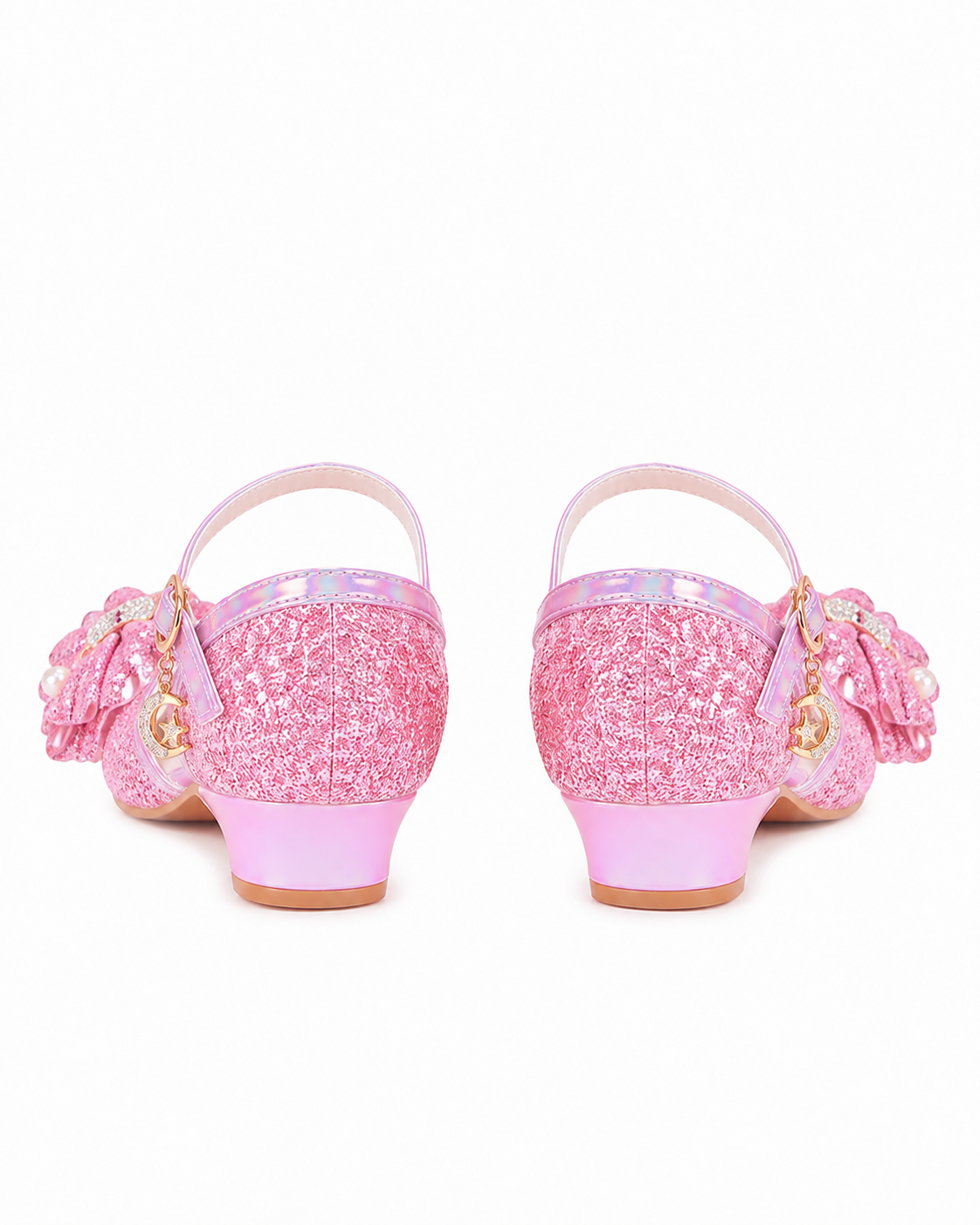 YUNICUS Girls’ Pink Glitter Mary Jane Shoes with Bow | Party Dress Heels