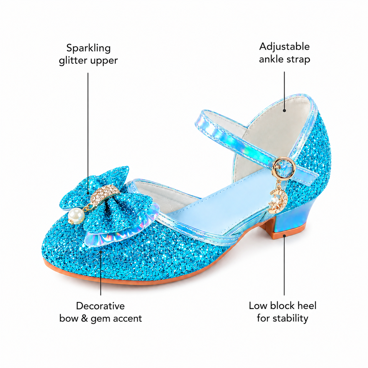 YUNICUS Girls’ Pink Glitter Mary Jane Shoes with Bow | Party Dress Heels