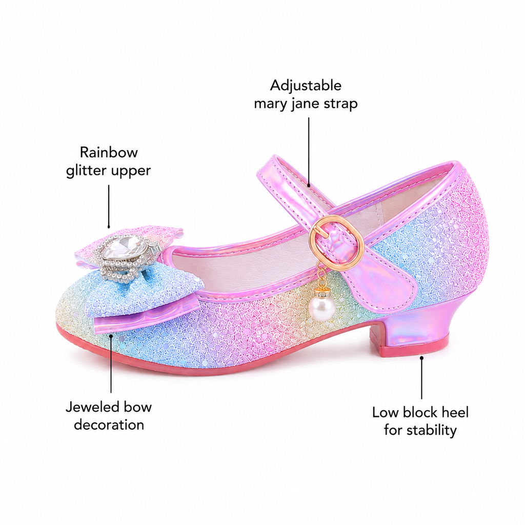 ALPHELIGANCE Girls Sparkle Mary Jane Princess Dress Shoes – Glitter Party Flats